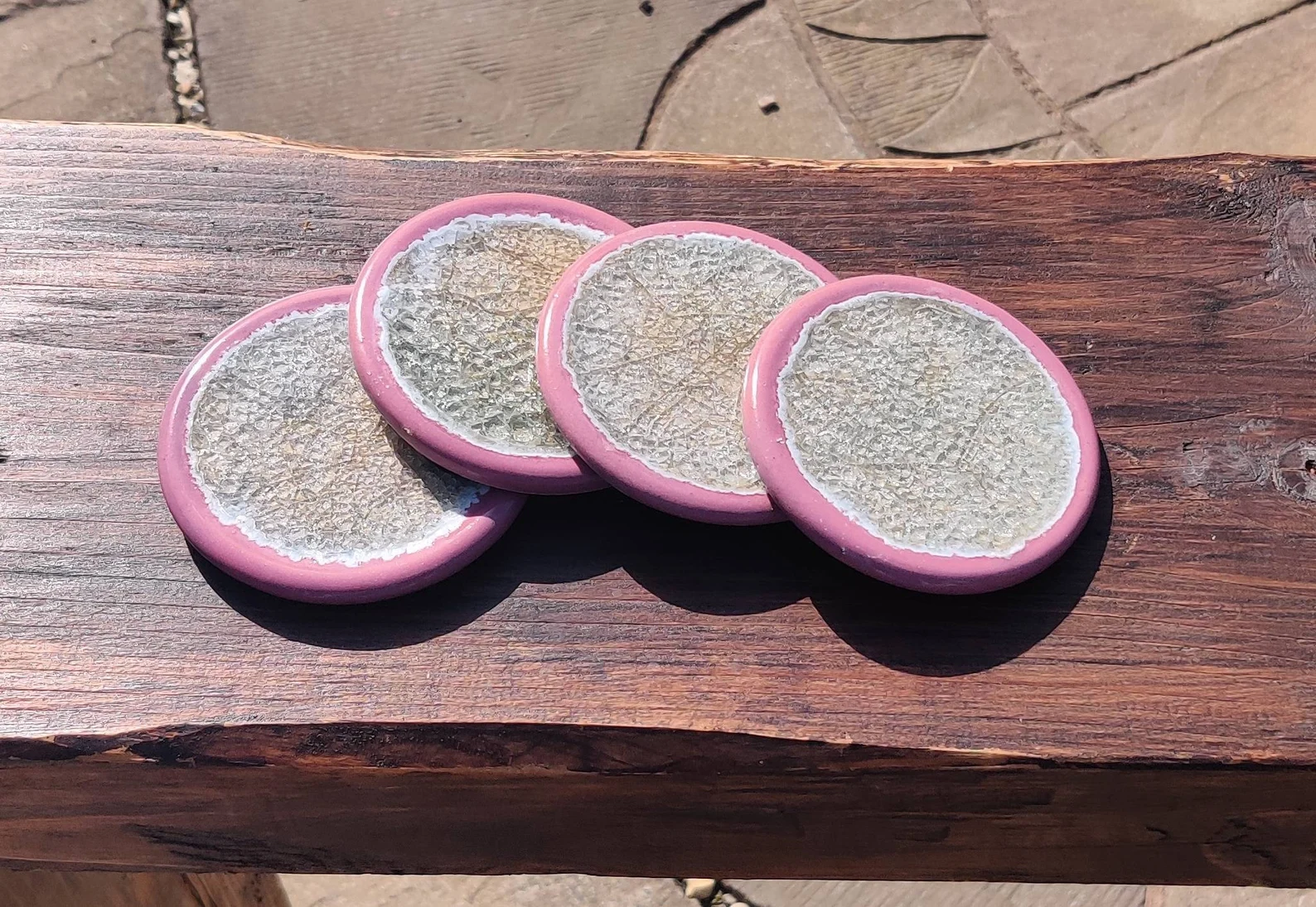 Pink ceramic Coasters with recycled glass, housewarming gifts - Image 3