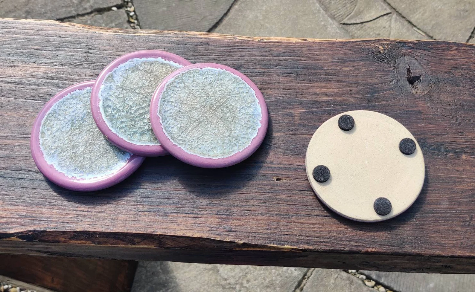 Pink ceramic Coasters with recycled glass, housewarming gifts - Image 4