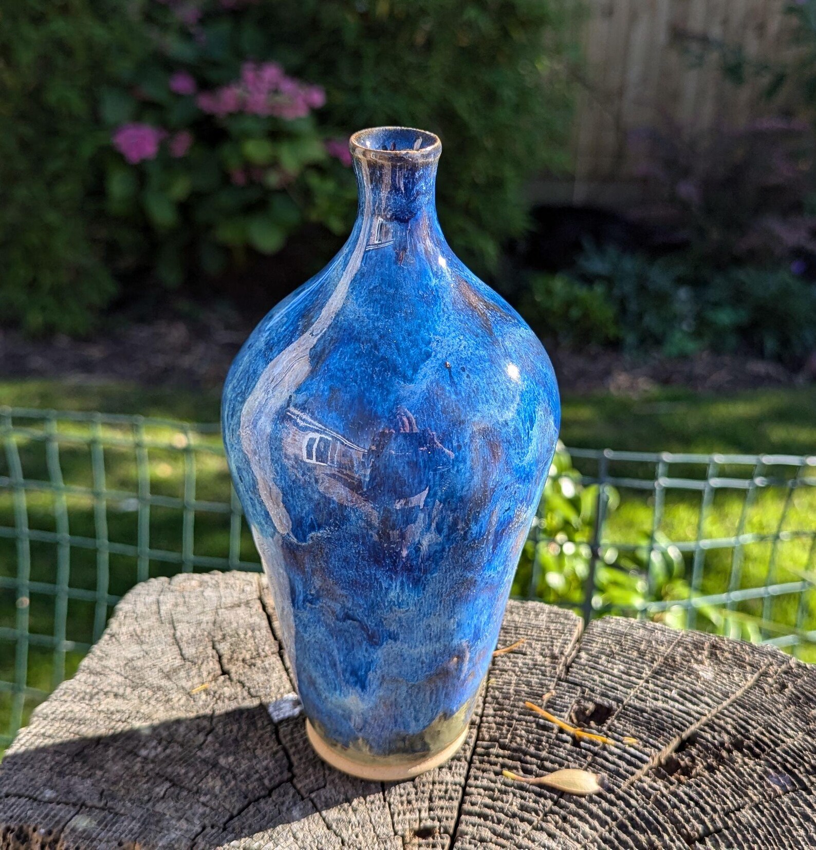 blue vase, ceramic blue vase, narrow neck vase - Image 2