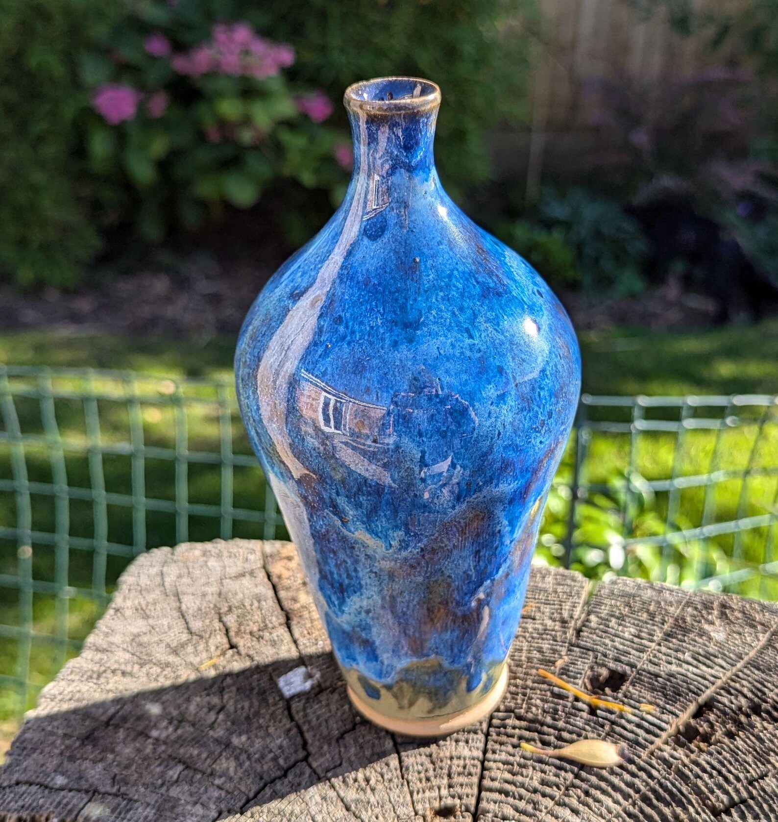 blue vase, ceramic blue vase, narrow neck vase - Image 3