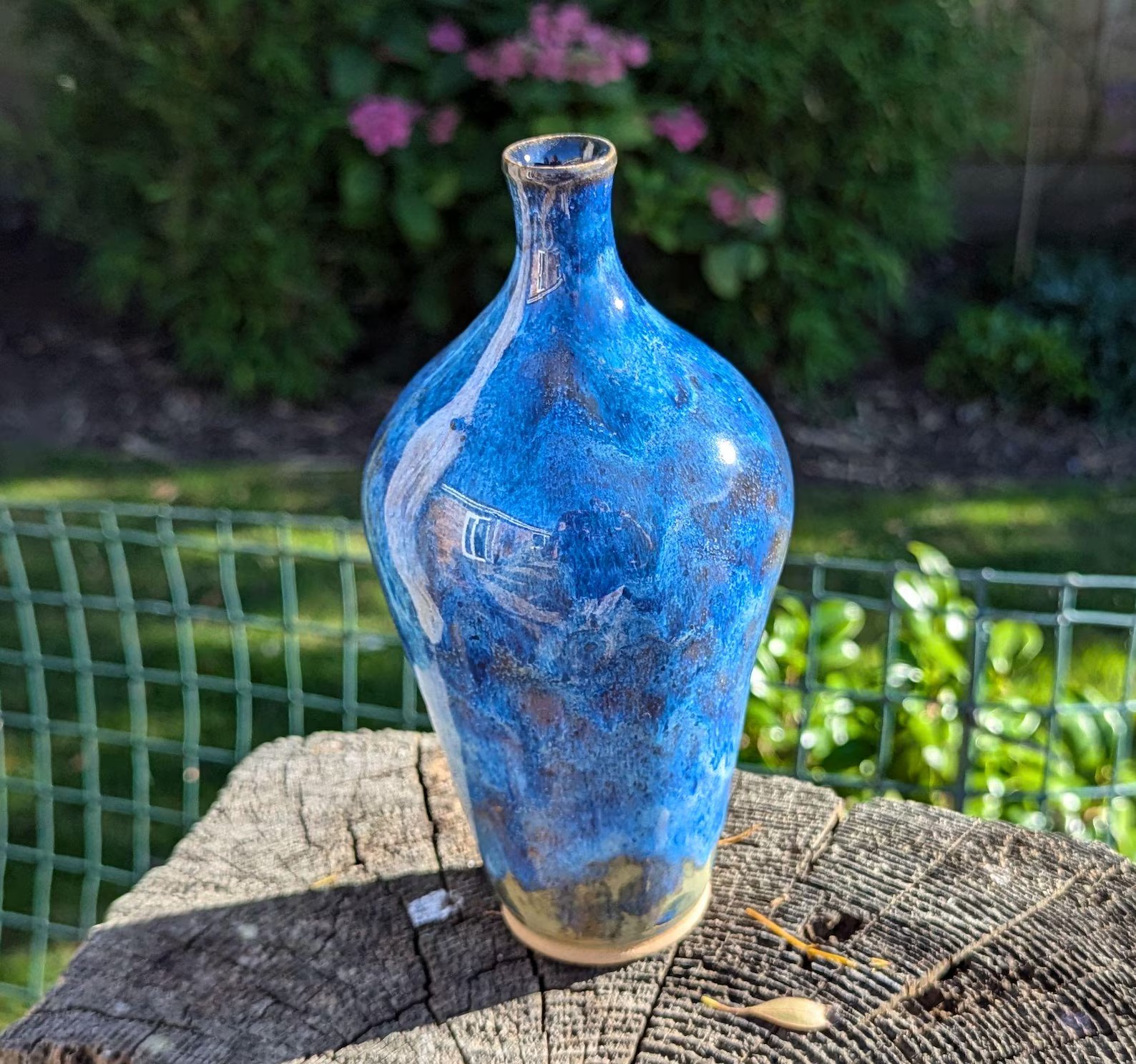 blue vase, ceramic blue vase, narrow neck vase