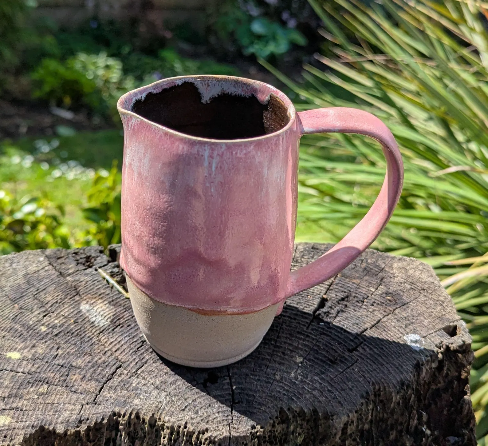 pink jug, large serving jug, handmade jug, flower display, pitcher