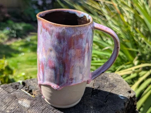 drippy pink jug, large serving jug, handmade jug, flower display, pitcher