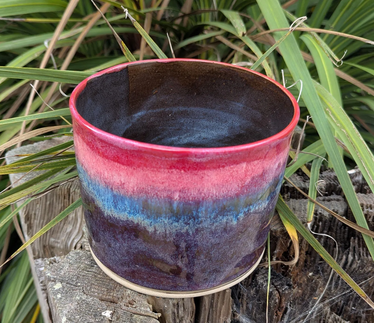 pink and purple plant pot, multi coloured ceramic plant pot, houseplant pot - Image 2