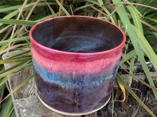pink and purple plant pot, multi coloured ceramic plant pot, houseplant pot