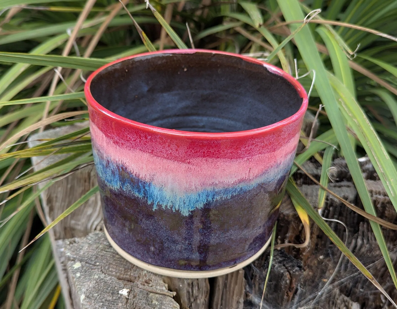 pink and purple plant pot, multi coloured ceramic plant pot, houseplant pot - Image 5