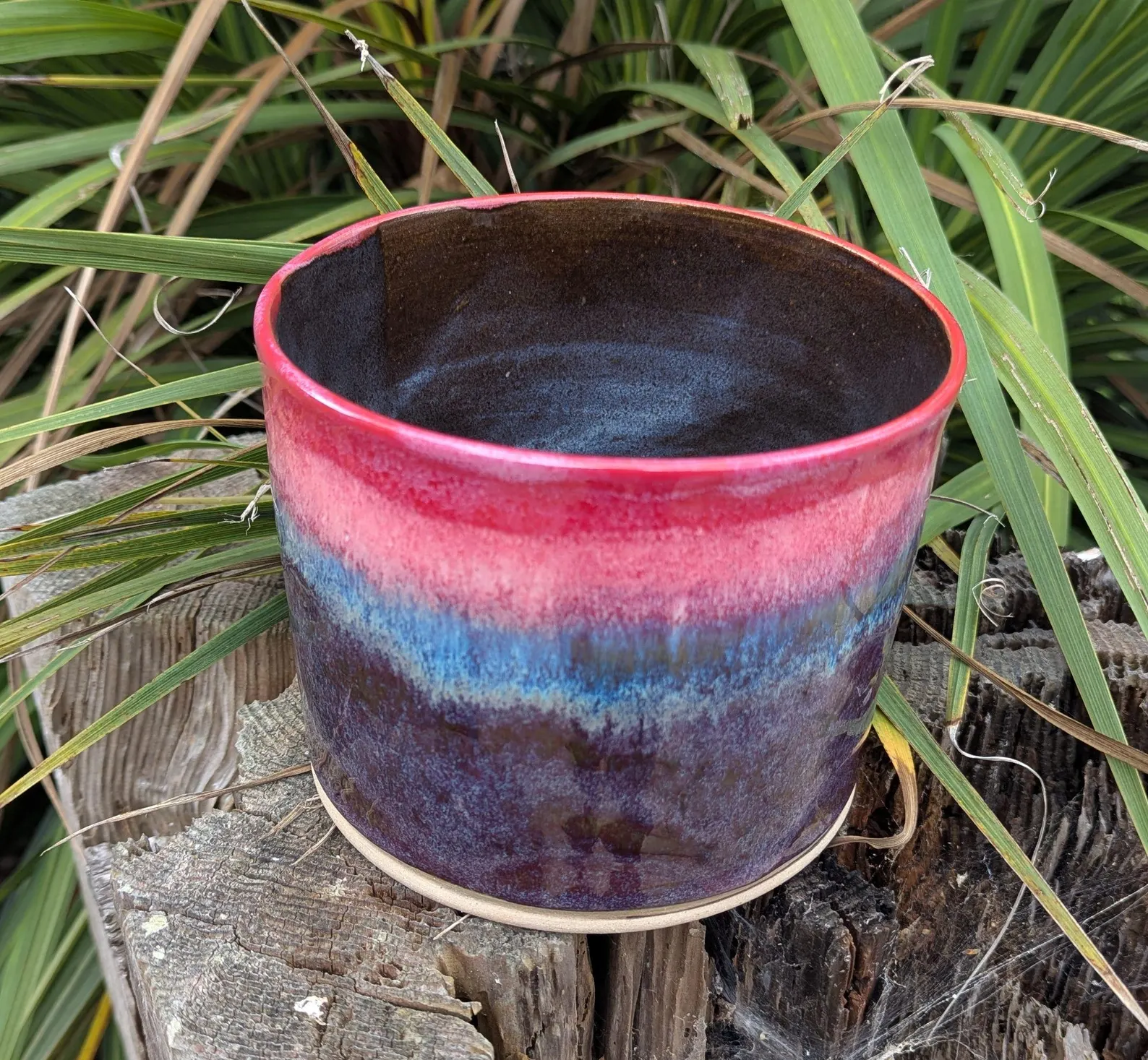 pink and purple plant pot, multi coloured ceramic plant pot, houseplant pot - Image 6