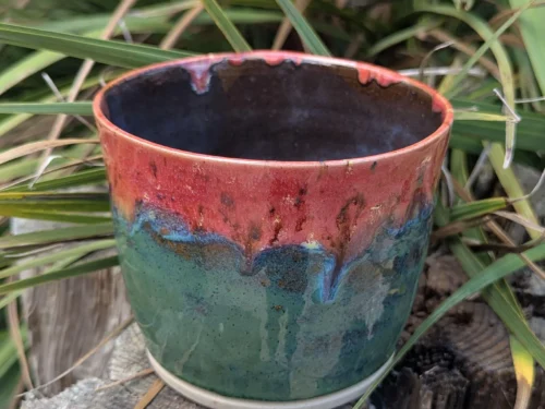 green and red plant pot, green ceramic plant pot, houseplant pot