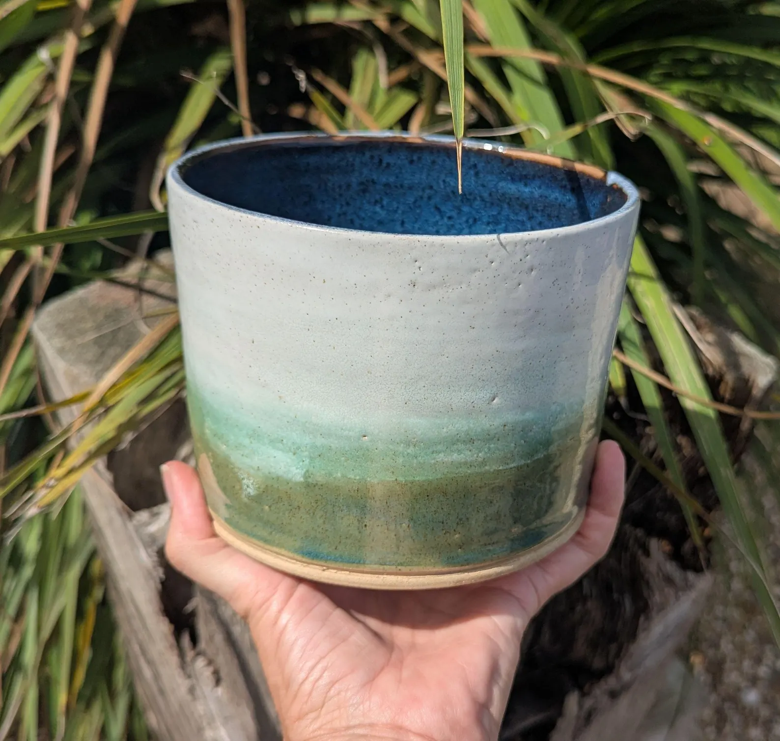 green and white plant pot, green ceramic plant pot, houseplant pot - Image 8