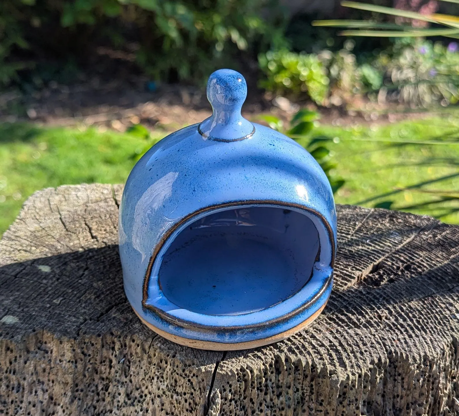 handmade salt pig, blue chefs salt pig, ceramic salt pig