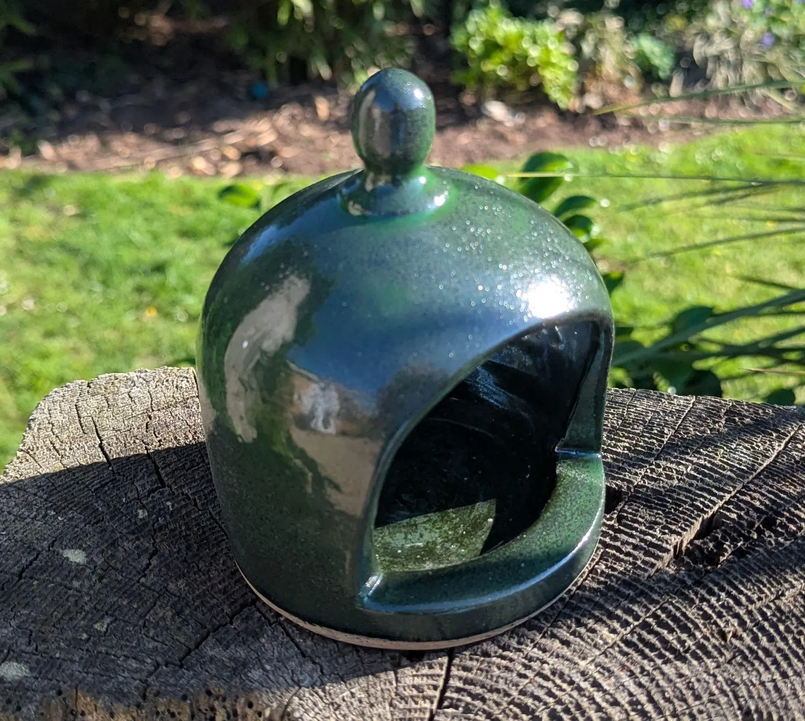handmade salt pig, metallic green chefs salt pig, ceramic salt pig