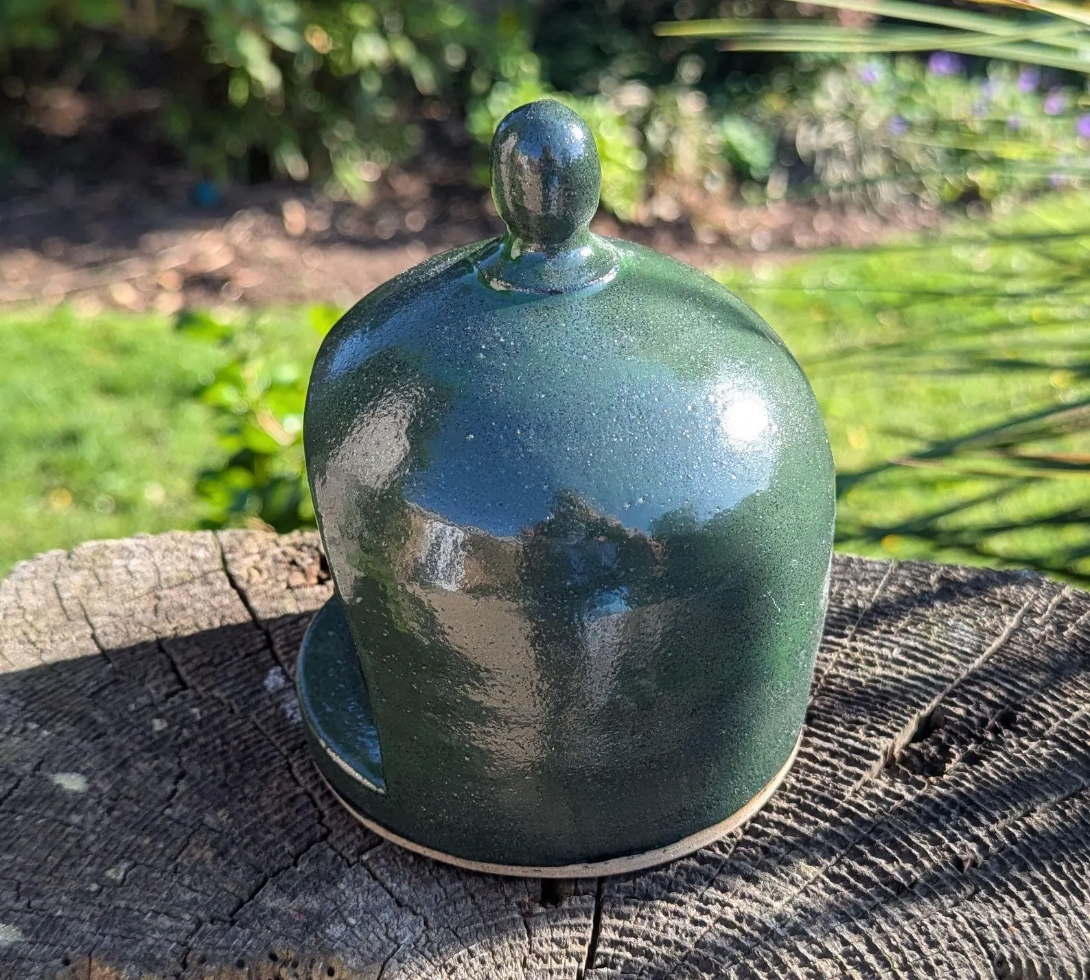 handmade salt pig, metallic green chefs salt pig, ceramic salt pig - Image 3