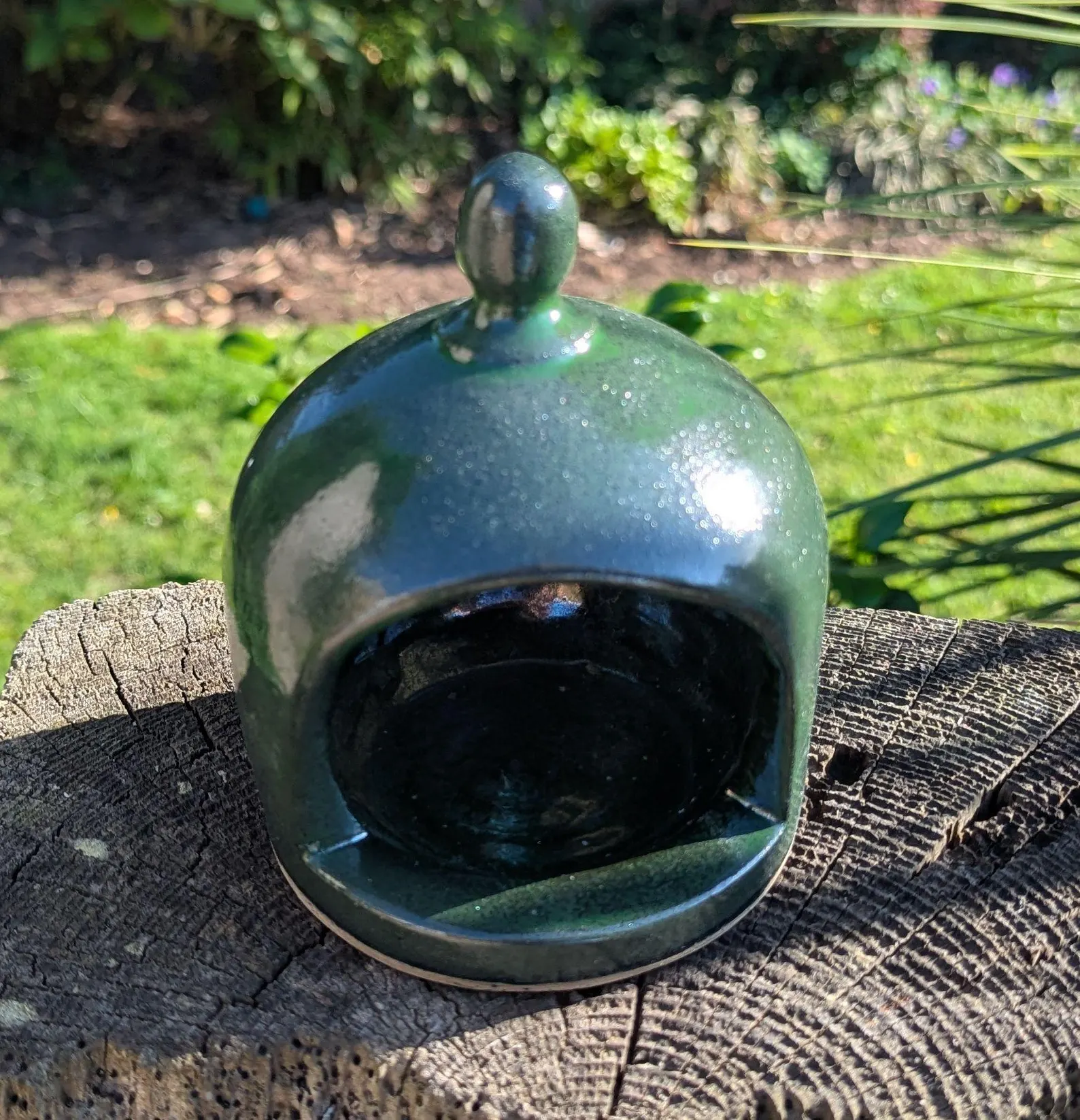 handmade salt pig, metallic green chefs salt pig, ceramic salt pig - Image 4