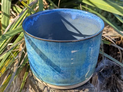 Green blue Ceramic Plant Pot: Wheel-Thrown Glazed Planter
