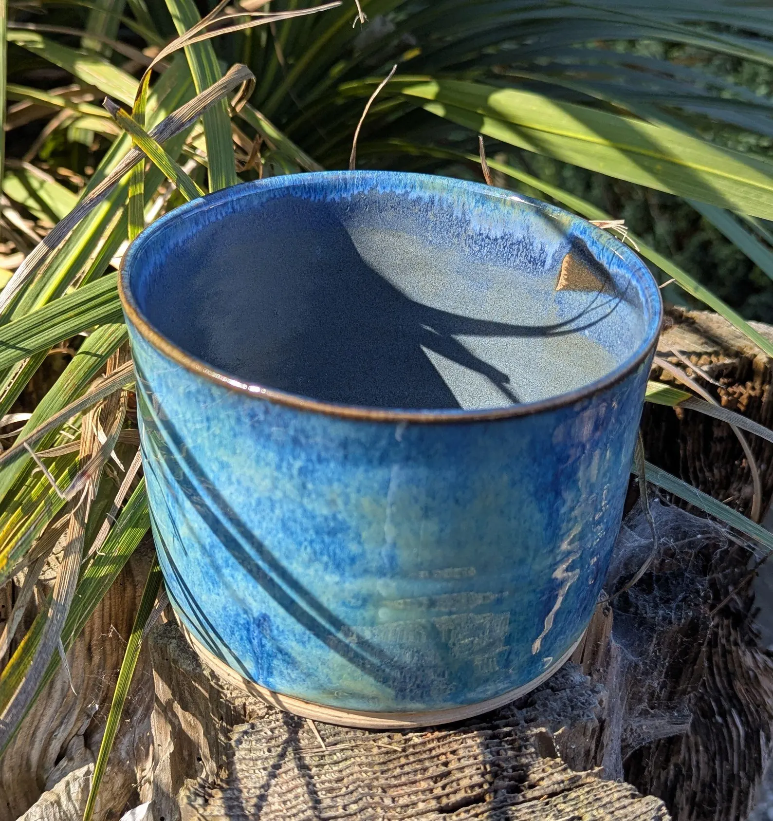 Green blue Ceramic Plant Pot: Wheel-Thrown Glazed Planter - Image 5