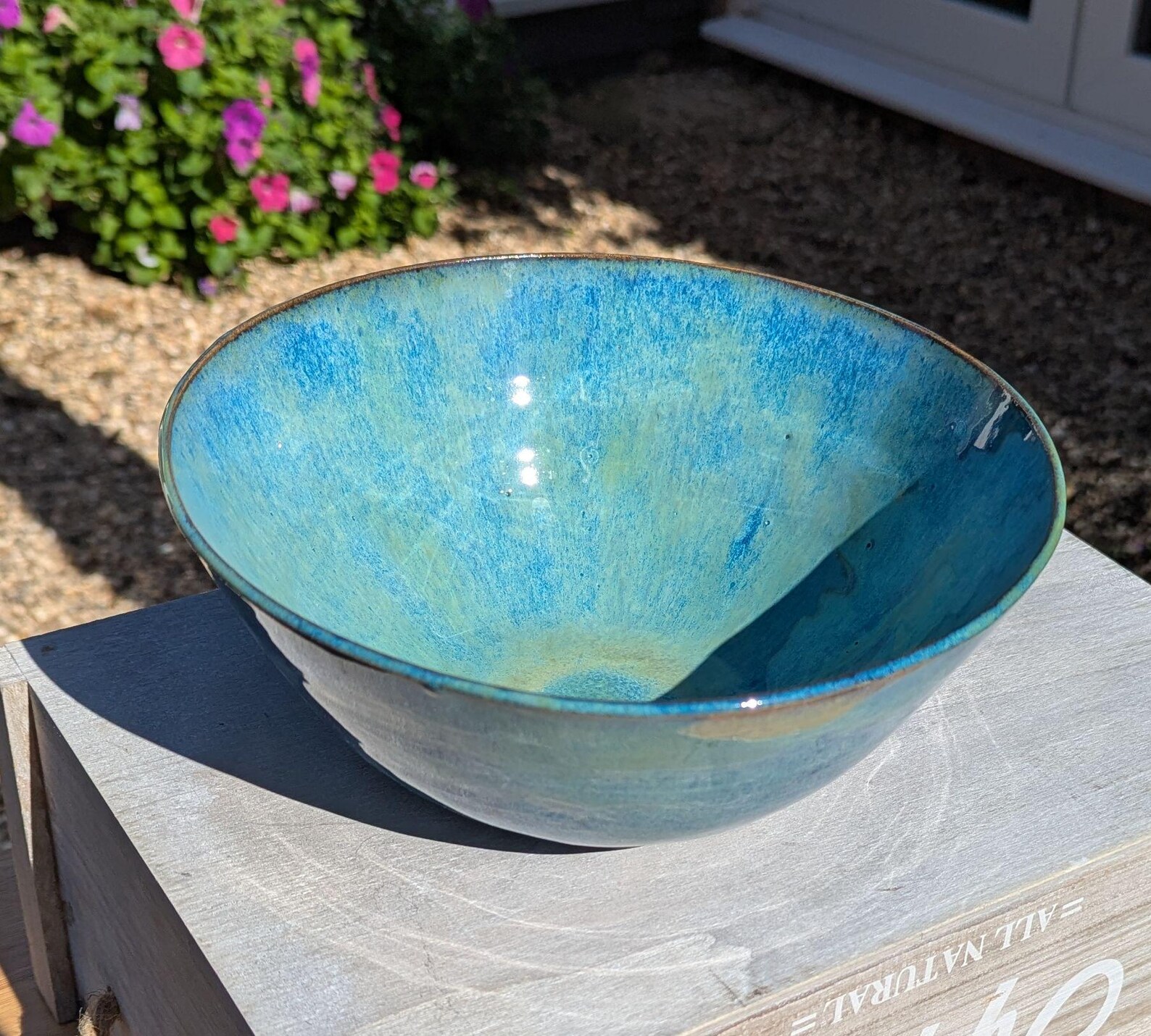 Handmade Green Ceramic Bowl: Stoneware Pottery