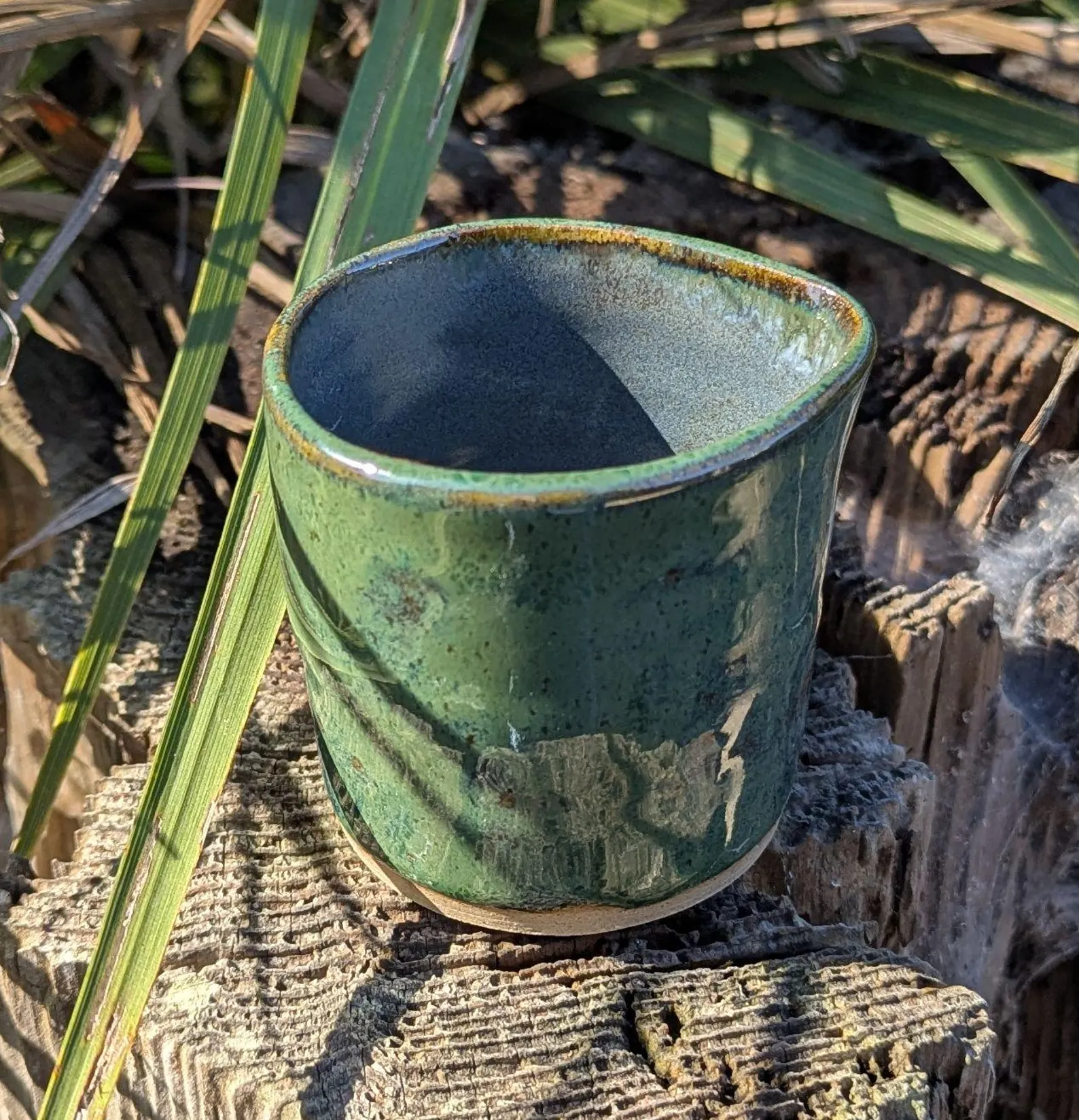 Handcrafted dark green ceramic milk jug, mini jug