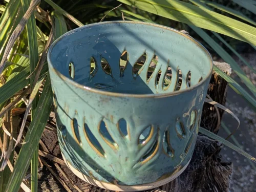 Green Carved Orchid Pot: Handmade Ceramic Planter