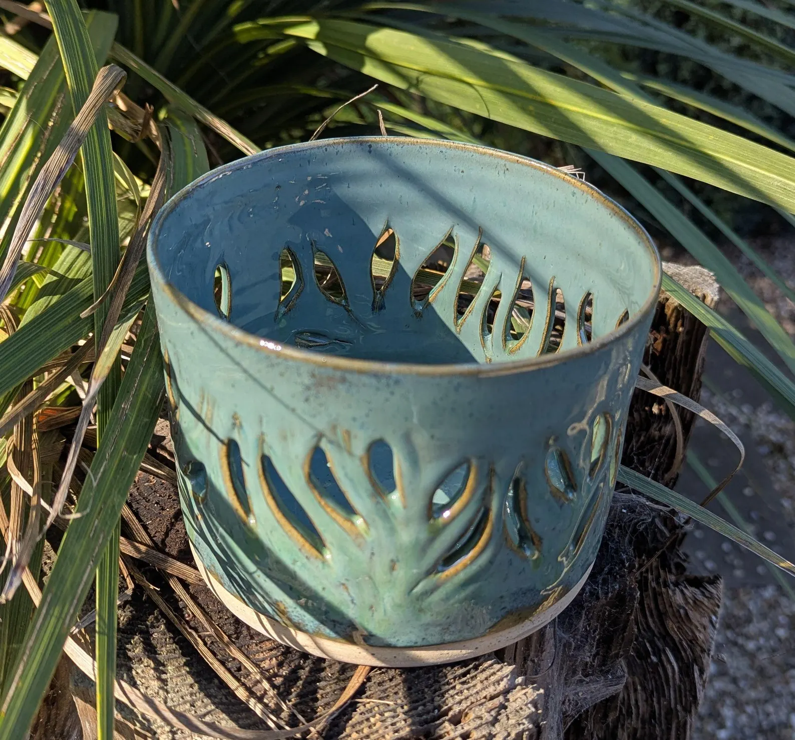 Green Carved Orchid Pot: Handmade Ceramic Planter