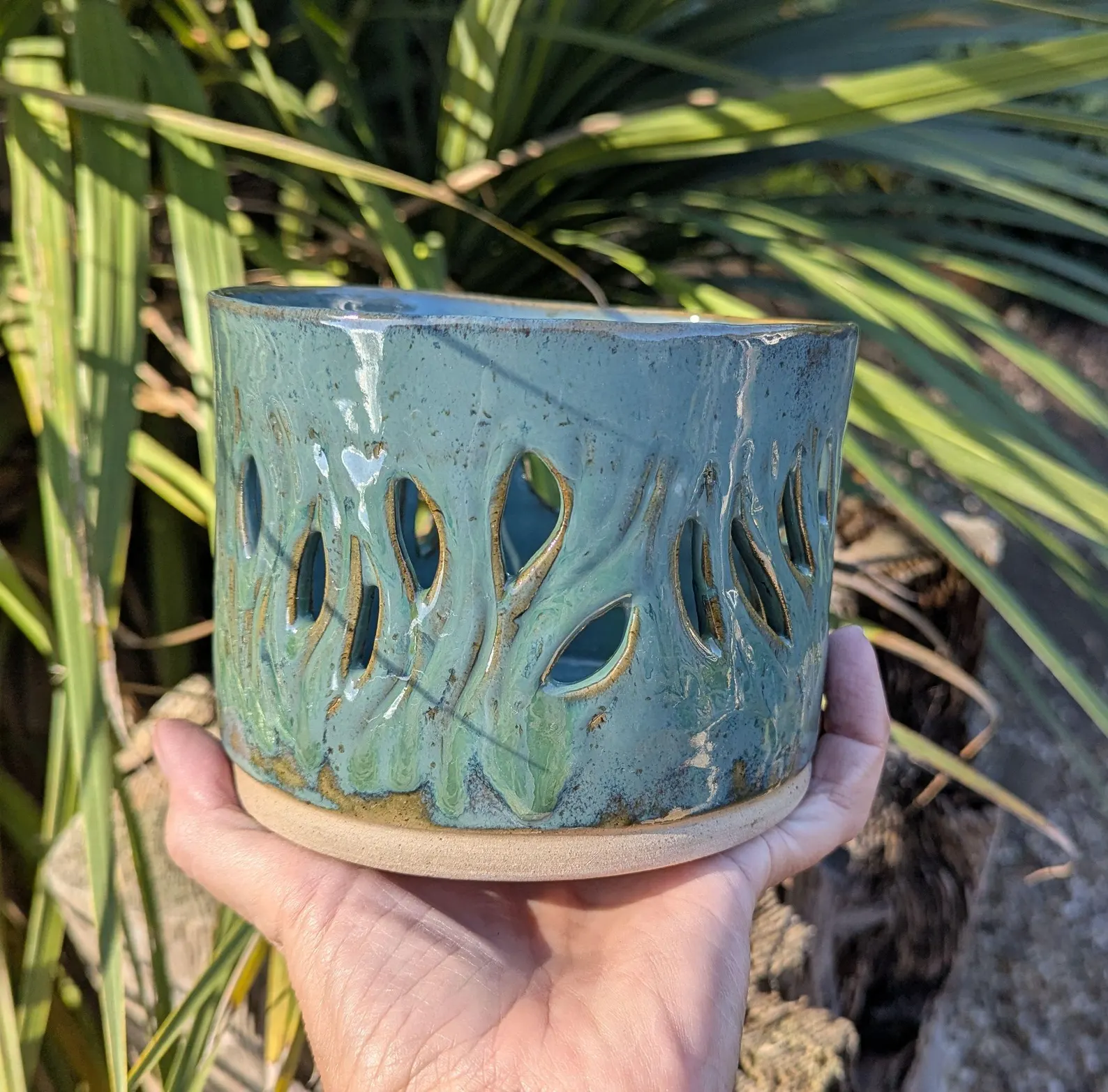 Green Carved Orchid Pot: Handmade Ceramic Planter - Image 4