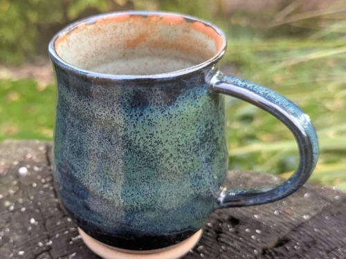 handmade mug, Green black: large ceramic mug, 12 fl oz