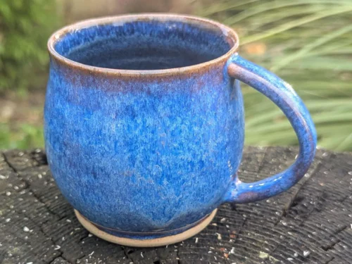 Handmade Blue Ceramic Mug: Wheel Thrown Pottery - 11 fl oz