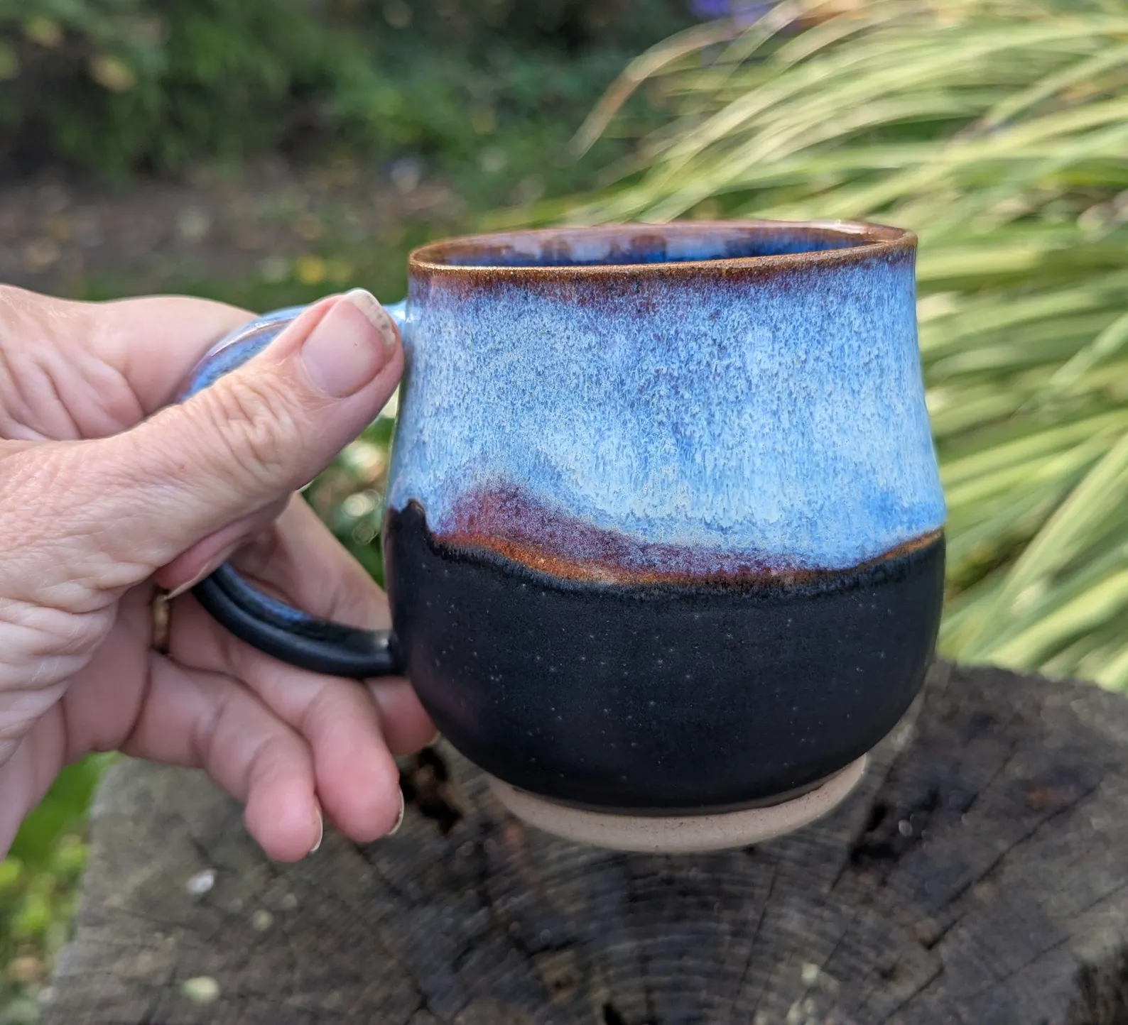 Handmade blue and black Ceramic Mug: Wheel Thrown Pottery - Image 6