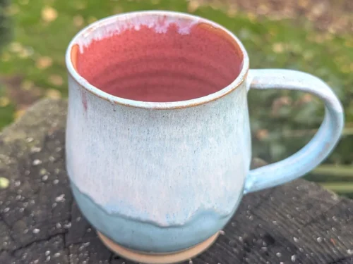 Handmade Pale Blue Ceramic Mug: pink Interior, 10 fl oz