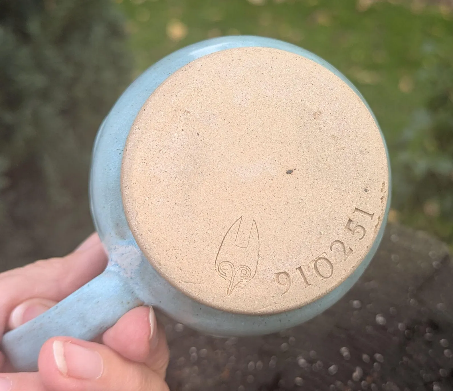 Handmade Pale Blue Ceramic Mug: pink Interior, 10 fl oz - Image 4