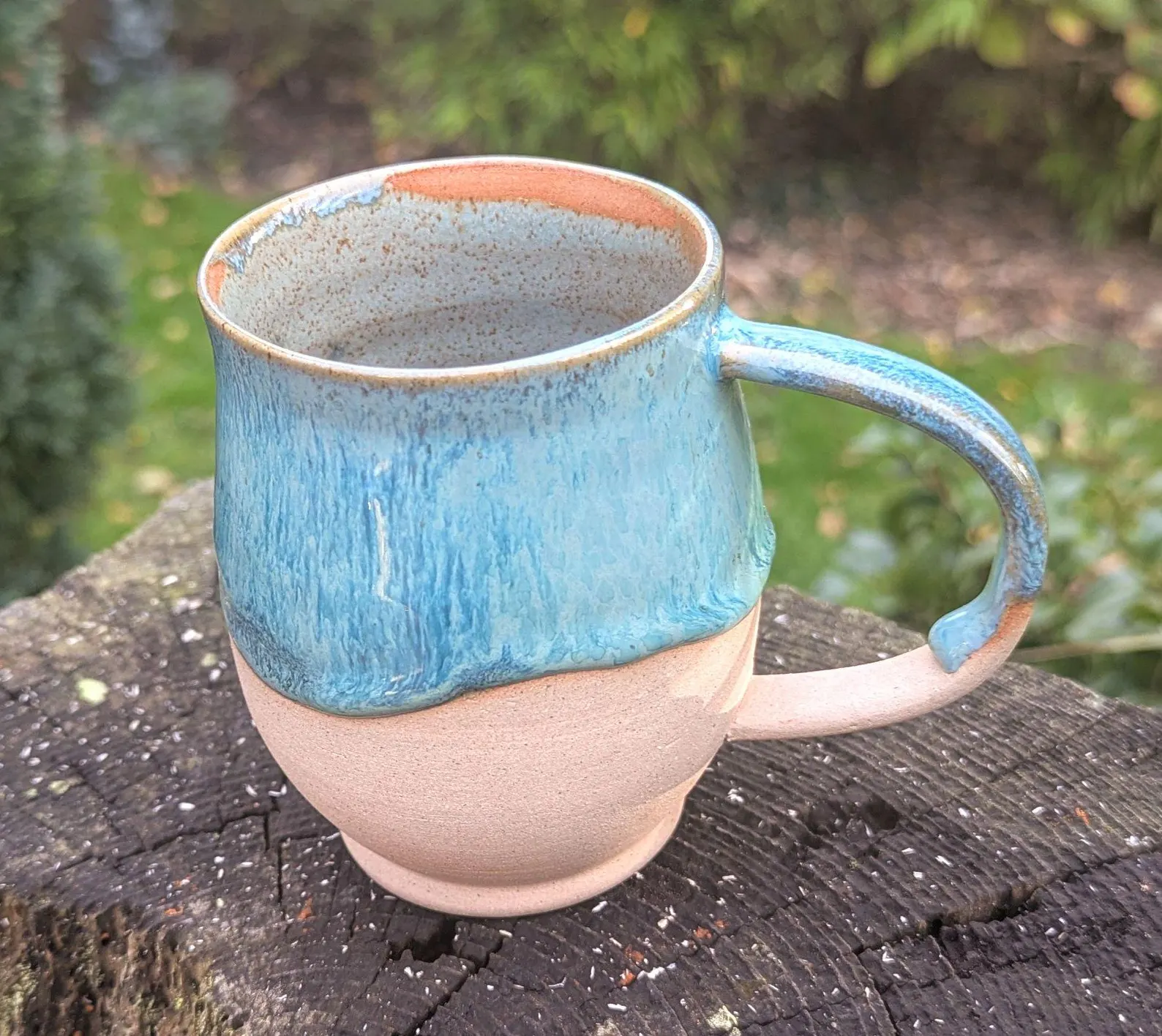 Handmade green Ceramic Mug: green inner 10 fl oz