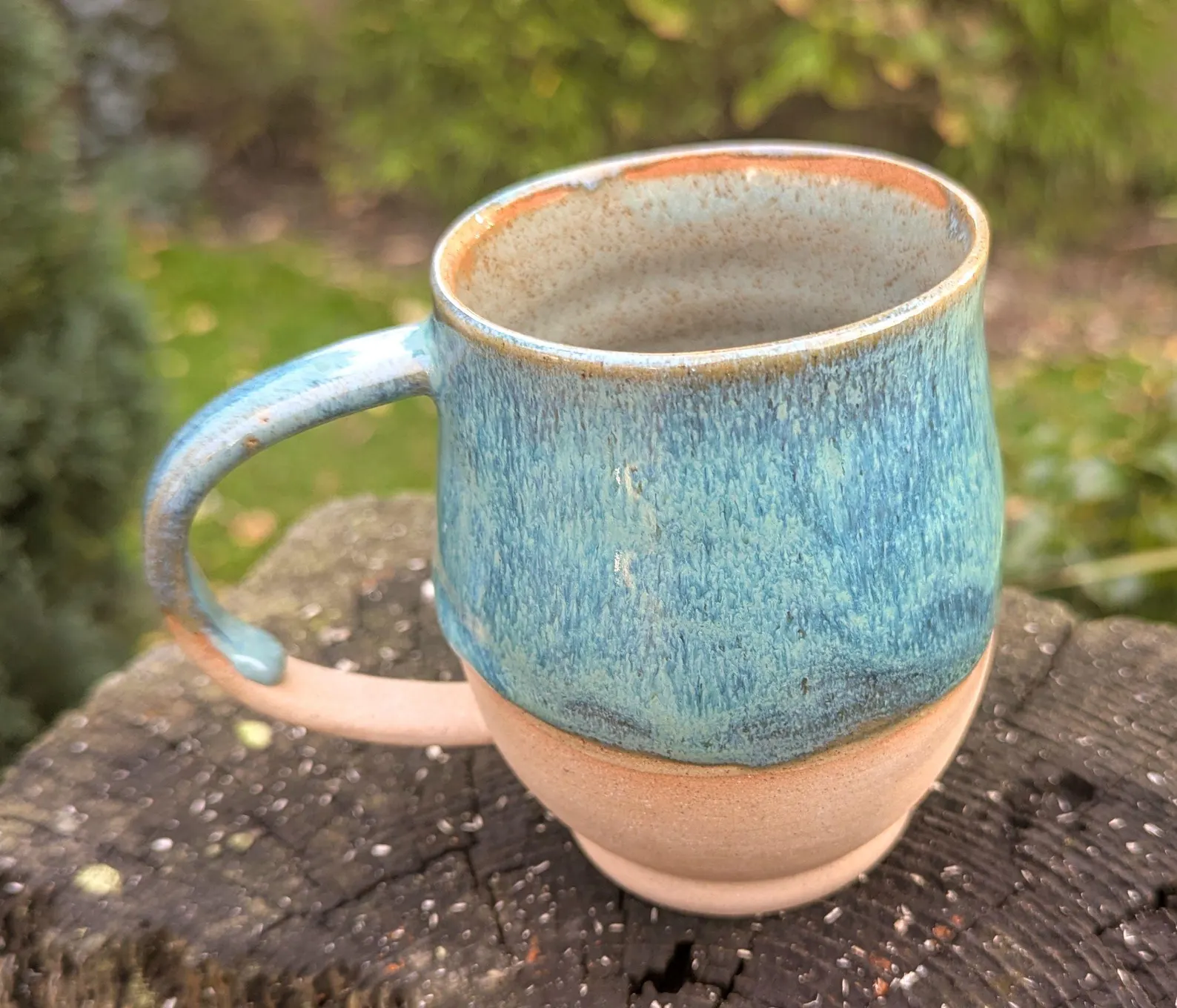 Handmade green Ceramic Mug: green inner 10 fl oz - Image 5