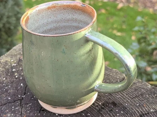 Handmade Green Ceramic Mug: green interior 10fl oz