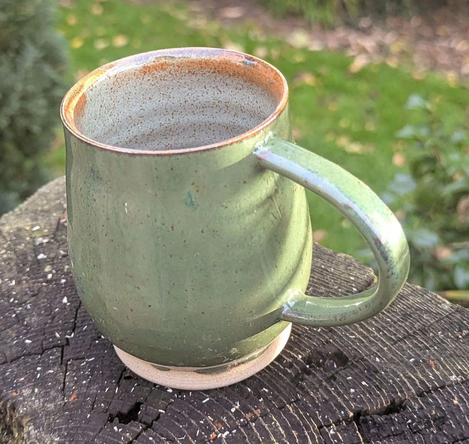 Handmade Green Ceramic Mug: green interior 10fl oz