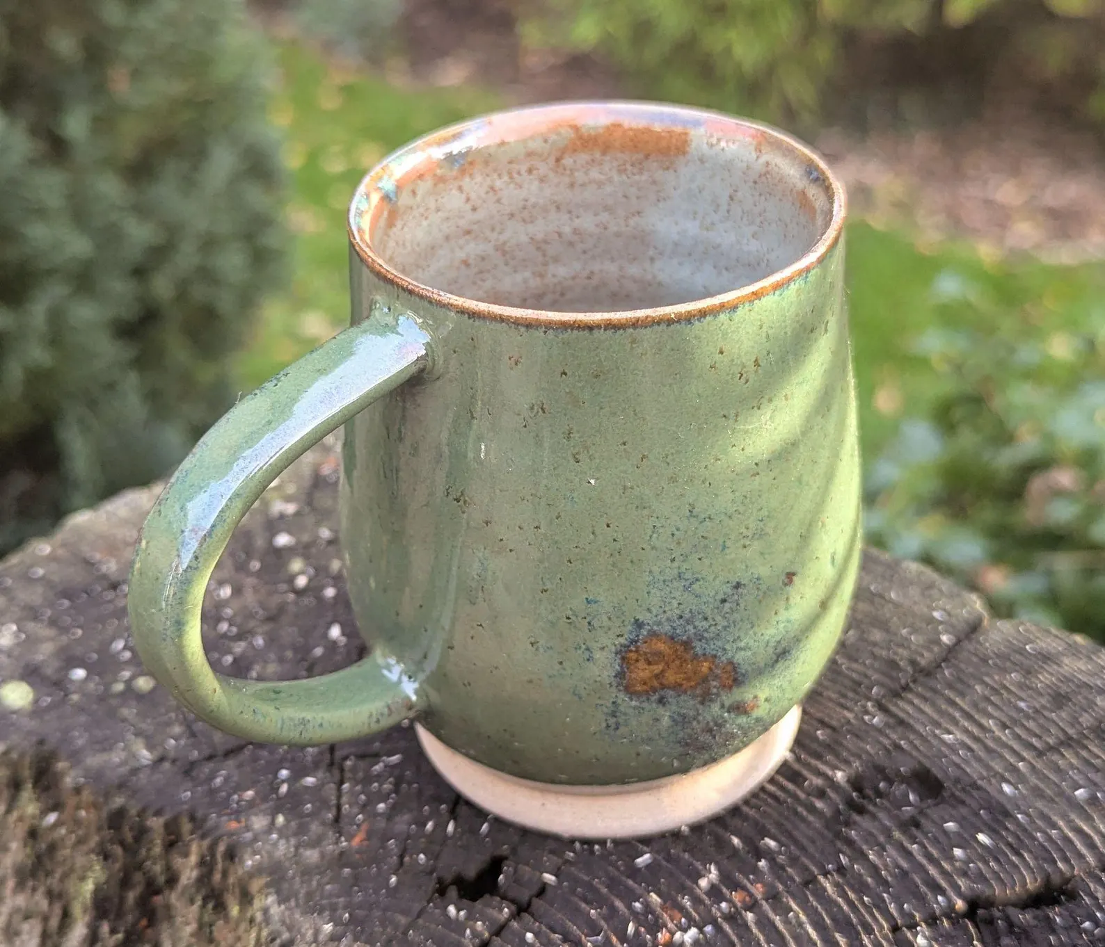 Handmade Green Ceramic Mug: green interior 10fl oz - Image 5