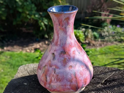 Handmade Pink and Red Ceramic Vase: Wheel-Thrown Pottery