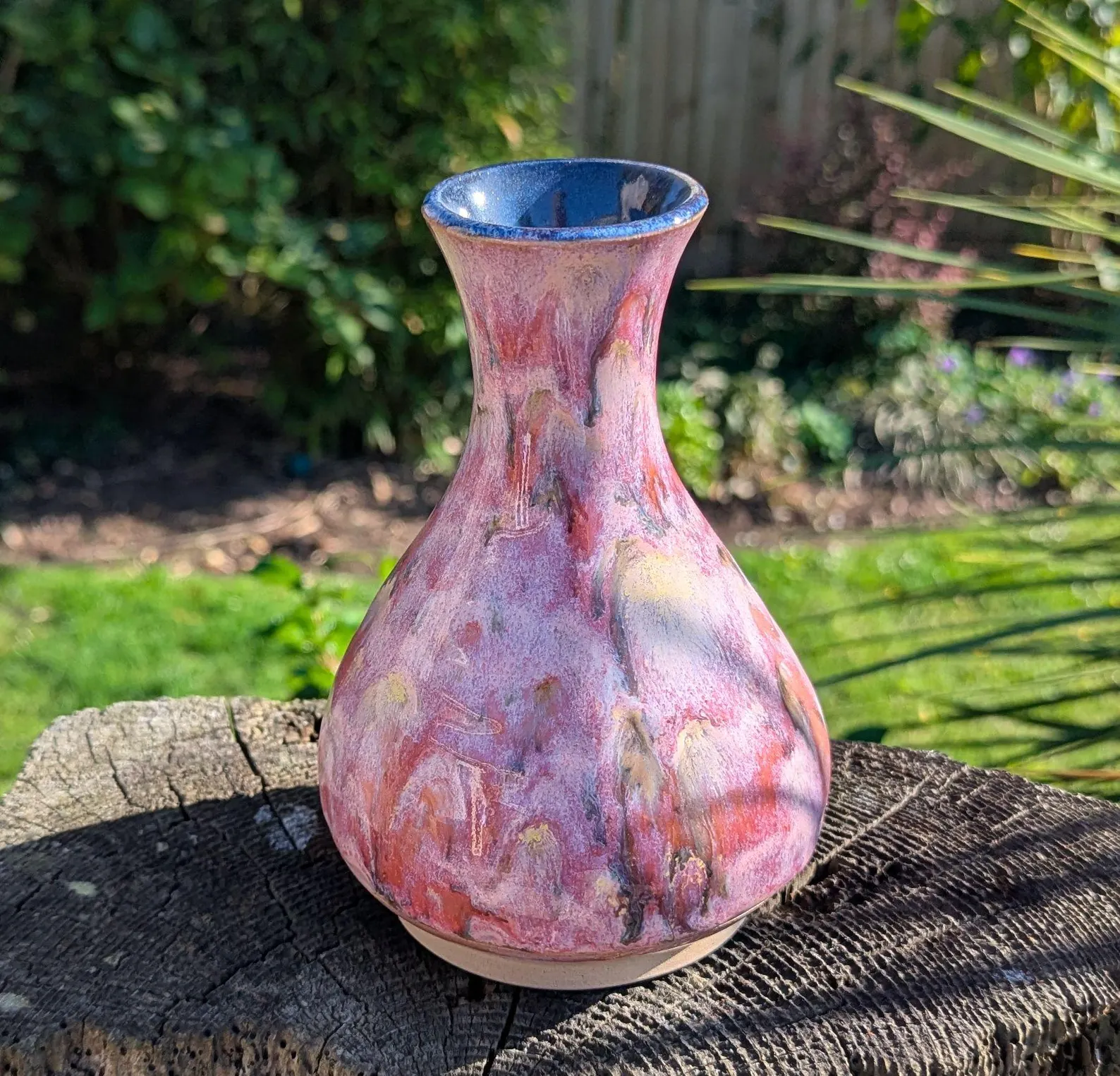 Handmade Pink and Red Ceramic Vase: Wheel-Thrown Pottery - Image 3