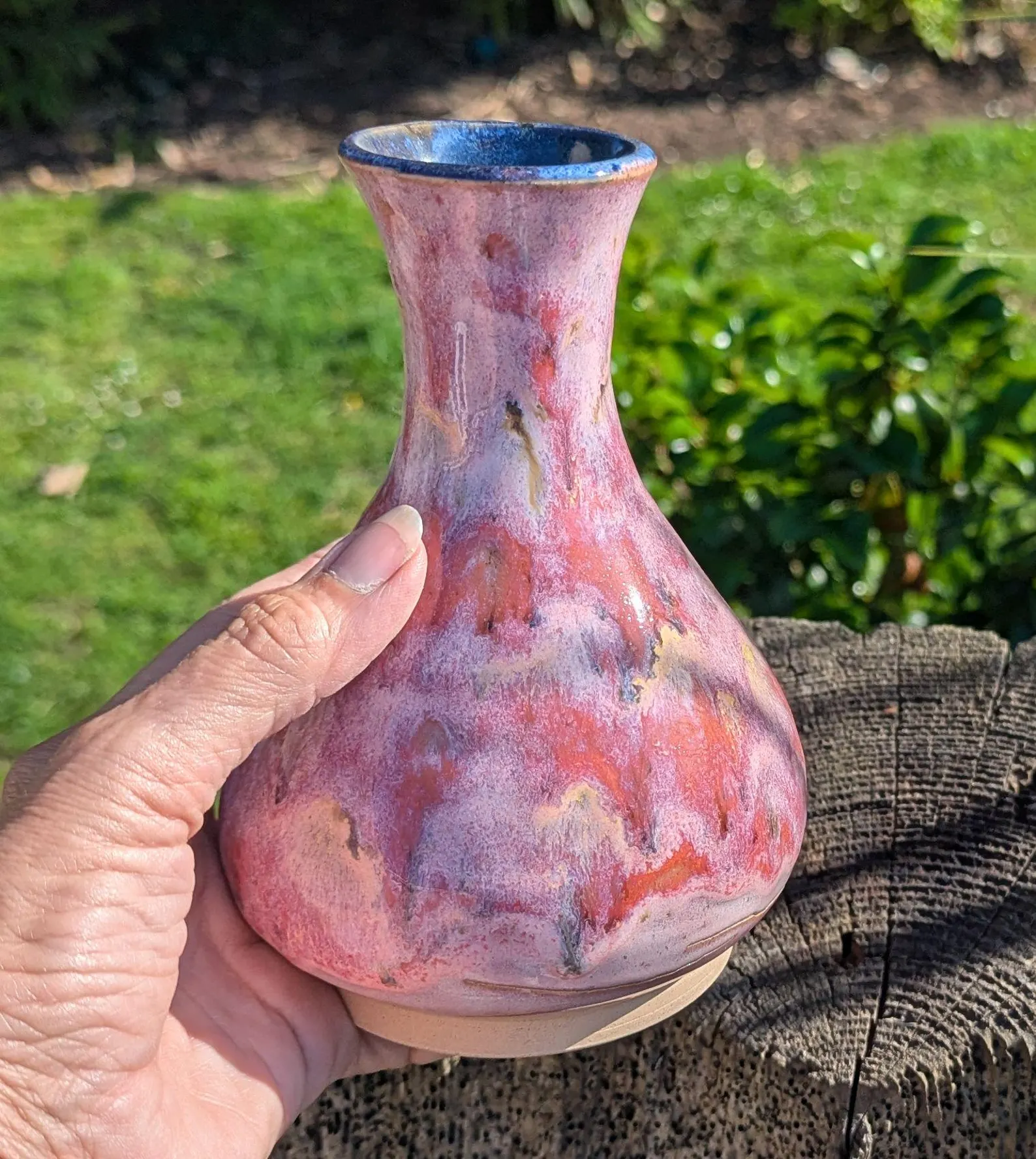 Handmade Pink and Red Ceramic Vase: Wheel-Thrown Pottery - Image 6