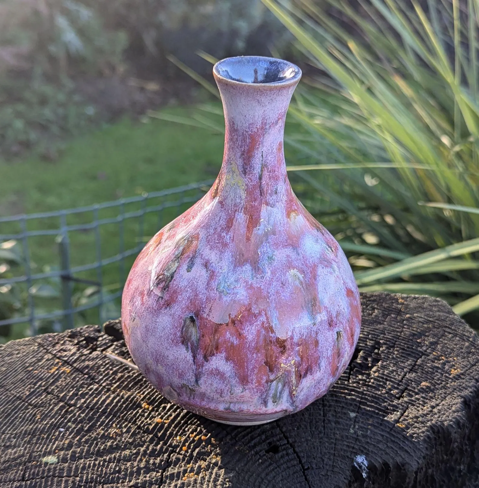 Handmade Pink and Red Ceramic Vase: Wheel-Thrown Pottery - Image 3