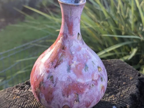 Handmade Pink and Red Ceramic Vase: Wheel-Thrown Pottery