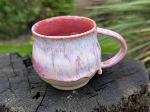 Handmade Pink Ceramic Mug: coral Interior, 9 fl oz