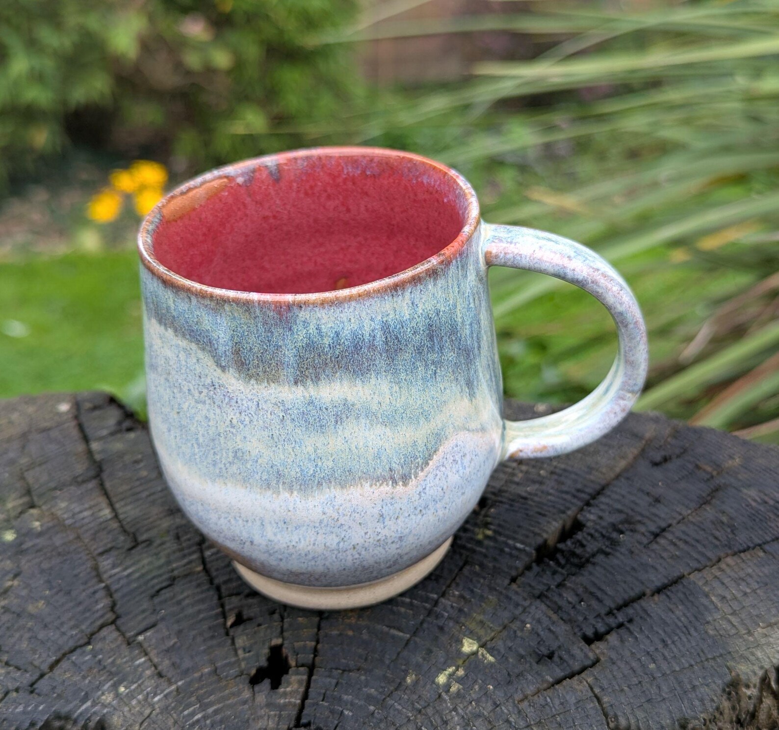 Handmade grey and green, Ceramic Mug: Wheel Thrown mug