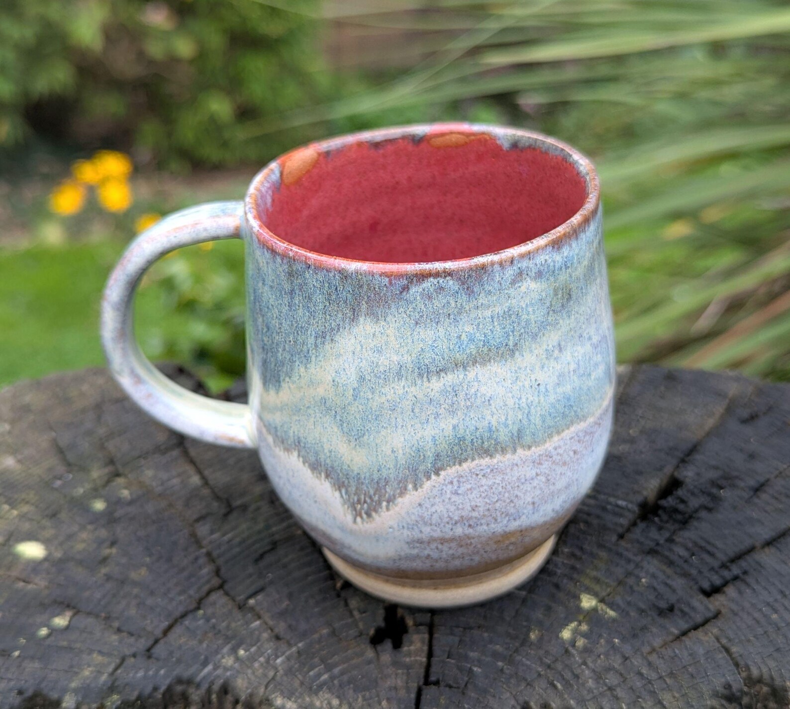 Handmade grey and green, Ceramic Mug: Wheel Thrown mug - Image 2