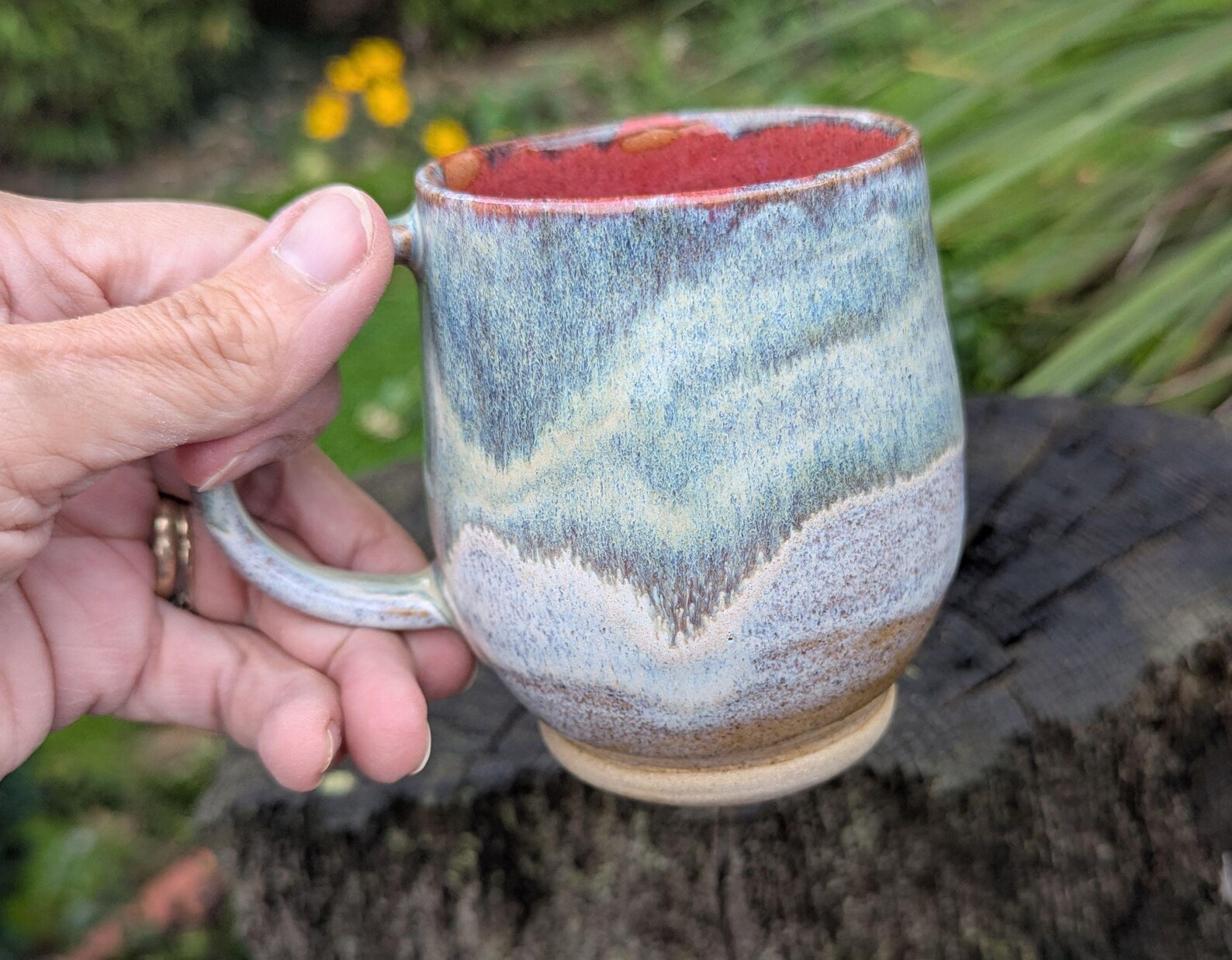 Handmade grey and green, Ceramic Mug: Wheel Thrown mug - Image 3