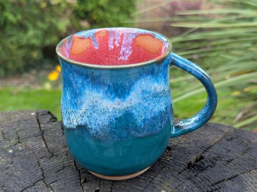 Handmade blue green Ceramic Mug: Wheel Thrown mug
