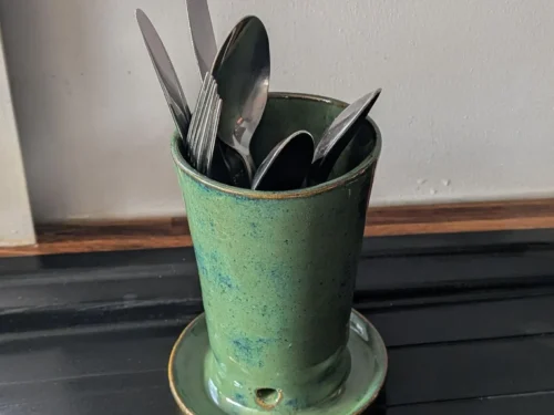 Dark Green Ceramic kitchen tidy: utensil holder