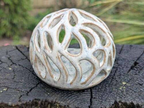 Handmade Ceramic Tea Light Holder, Round Luminary, White Grey Speckles Candle Accent