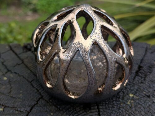 Gold Ceramic Round Luminary Tea Light Holder, Organic Carved Design