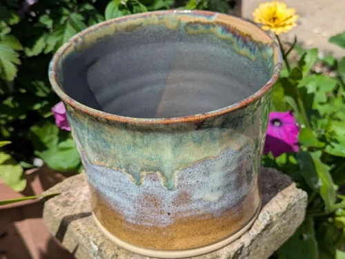 Pale Green and white Ceramic Plant Pot: Handmade Wheel-Thrown Planter