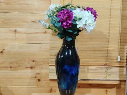 large handmade vase, Blue vase, tall blue/black/green vase