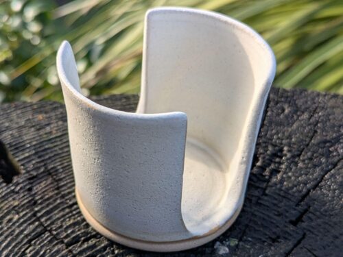 white sponge holder, ceramic sponge holder, cotton pad holder.